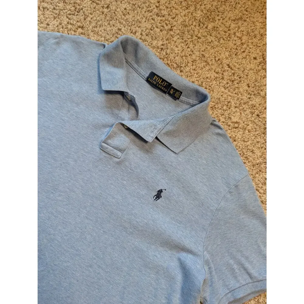 Polo Ralph Lauren Classic Fit Polo Shirt Men XL Light Blue Heather Cotton Pique